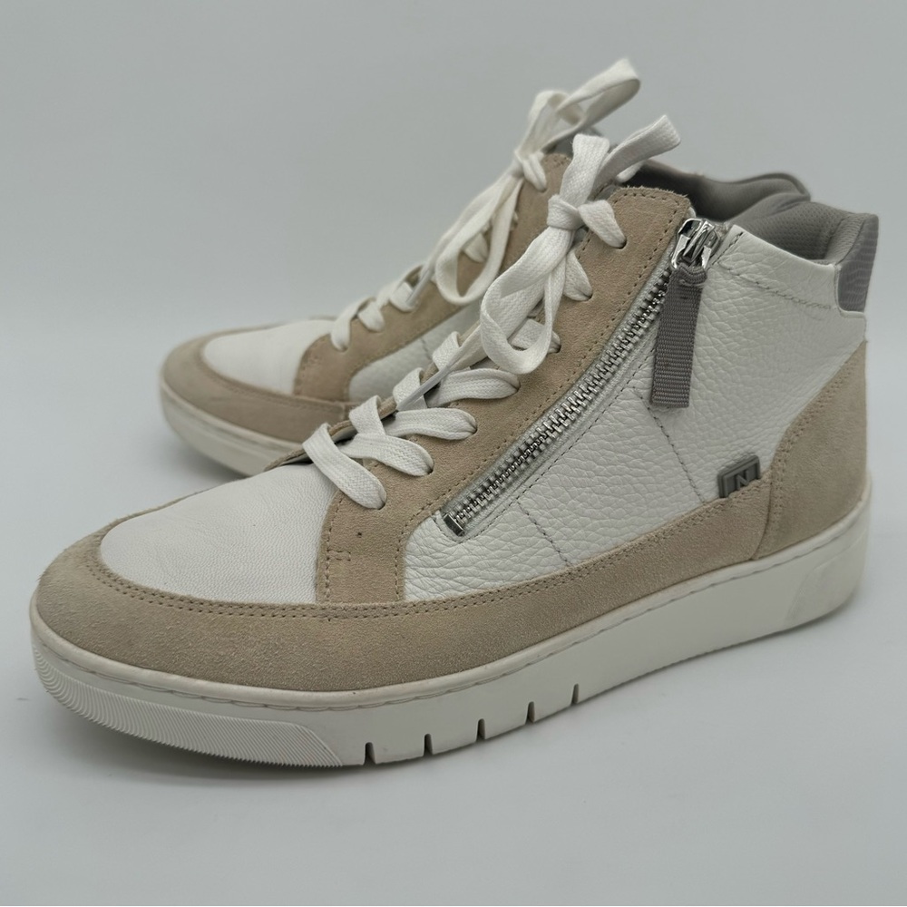 Naturalizer "Hadley" Genuine Leather White Tan Gray Lace/Zip Hi Sneaker Size 8